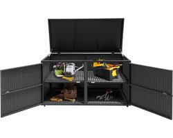COSTWAY Opbergbox rotan, 333 liter, kussenbox met dubbele deuren, deksel en plank, tuinbox, kistbank, tuinbox, weerbestendig, voor terras, tuin en balkon, 115/215 x 60 x 65 cm