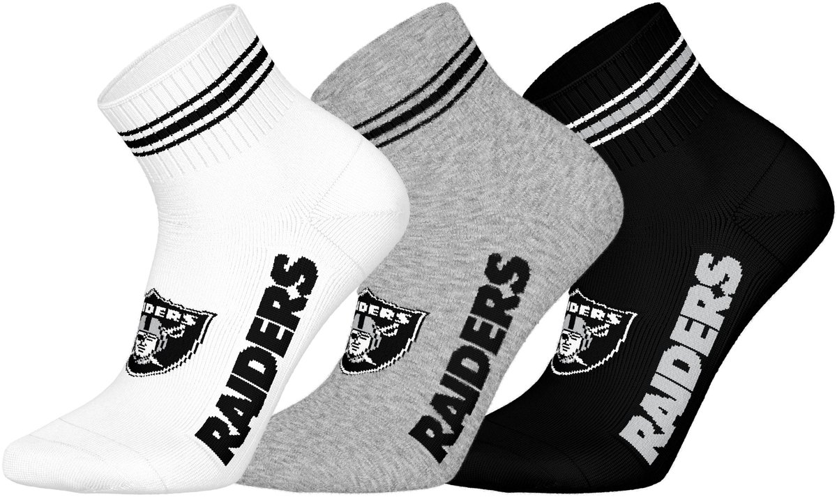 NFL LAS VEGAS RAIDERS Quarter Socks - 3-pack - Wit/Grijs/Zwart - Maat 39/42
