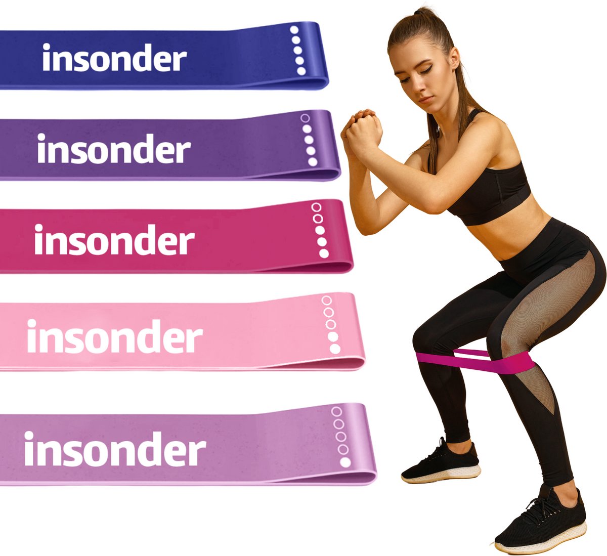 Insonder Fitness Weerstandsbanden Set van 5 - Extra sterk tot 18kg - Resistance Band - Fitness Elastiek - Booty Band - Sport Elastiek Banden - Fitness Band - Mini Bands - Verschillende Weerstandsniveaus - Inclusief Ebook