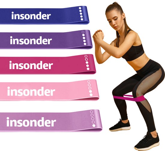 Insonder Fitness Weerstandsbanden Set van 5 - Extra sterk tot 18kg - Resistance Band - Fitness Elastiek - Booty Band - Sport Elastiek Banden - Fitness Band - Mini Bands - Verschillende Weerstandsniveaus - Inclusief Ebook