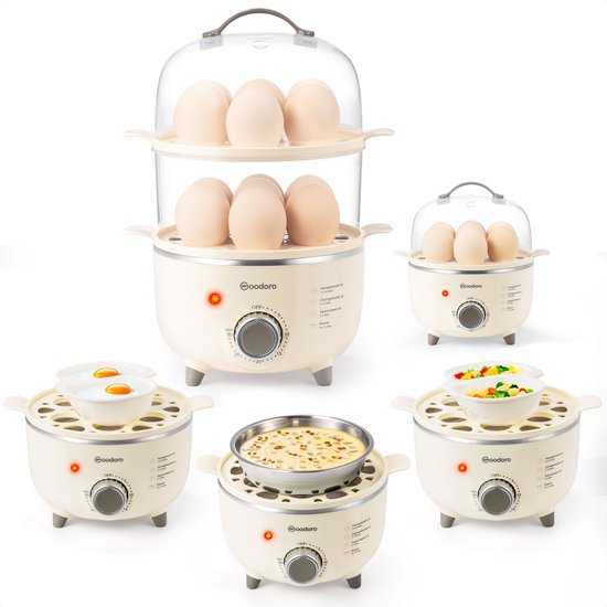 Eierenkoker 1 tot 14 Eieren – 4-in-1 Koken Pocheren Roerei Omelet – Eierkoker Electrisch - Elektrische Eierkoker met Timer en Droogkookbeveiliging – RVS en Vaatwasserbestendig – Woodoro