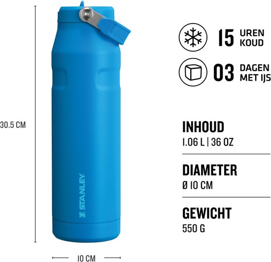 Bouteille Stanley IceFlow™ avec paille rabattable 1,06 L | Azur | Bouteille | Isolation ultra-légère AeroLight™ | Bouteille thermos