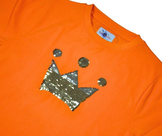 T-shirt slim fit femme drapeau néerlandais couronne avec séquence magique | Vêtements pour la Fête du Roi| Hollande | Championnats d'Europe - Championnats du monde - Jeux olympiques | Orange | taille XL