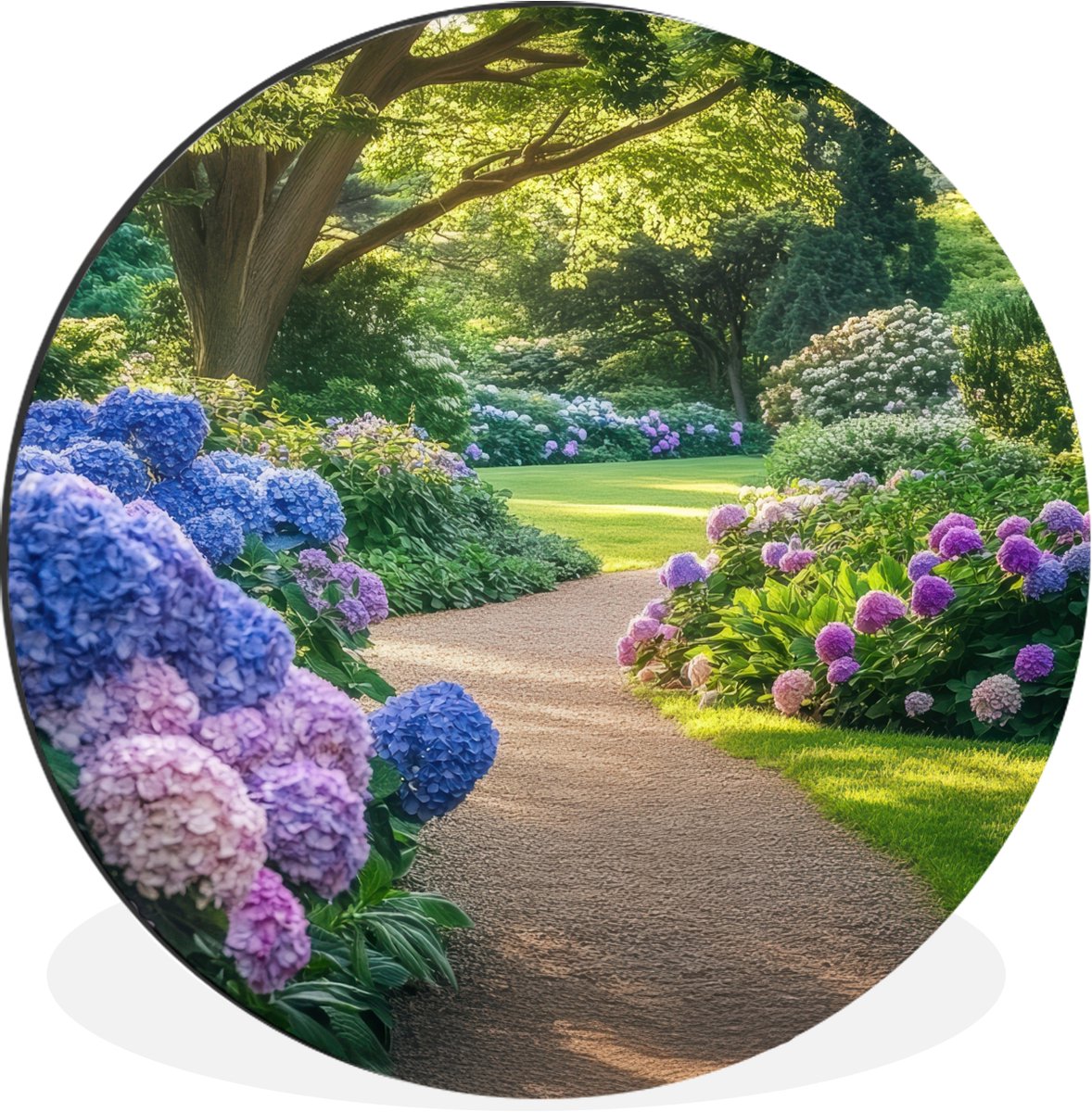 WallCircle Wandcirkel - Muurcirkel - Hortensia- Park - Pad - Aluminium - Dibond - 30x30 cm - Binnen en Buiten Hortensia - Tuin