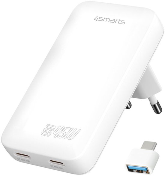 4smarts FlatPlug Slim Dual 45W Power Delivery Fast Charge USB-C Oplader Wit