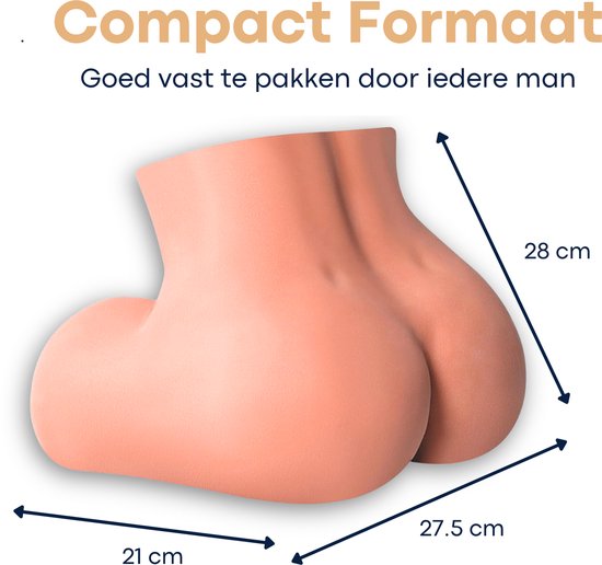 Siliconen bilmodel met afmetingen van 28 cm, 27,5 cm en 21 cm. Tekst: Compact formaat.