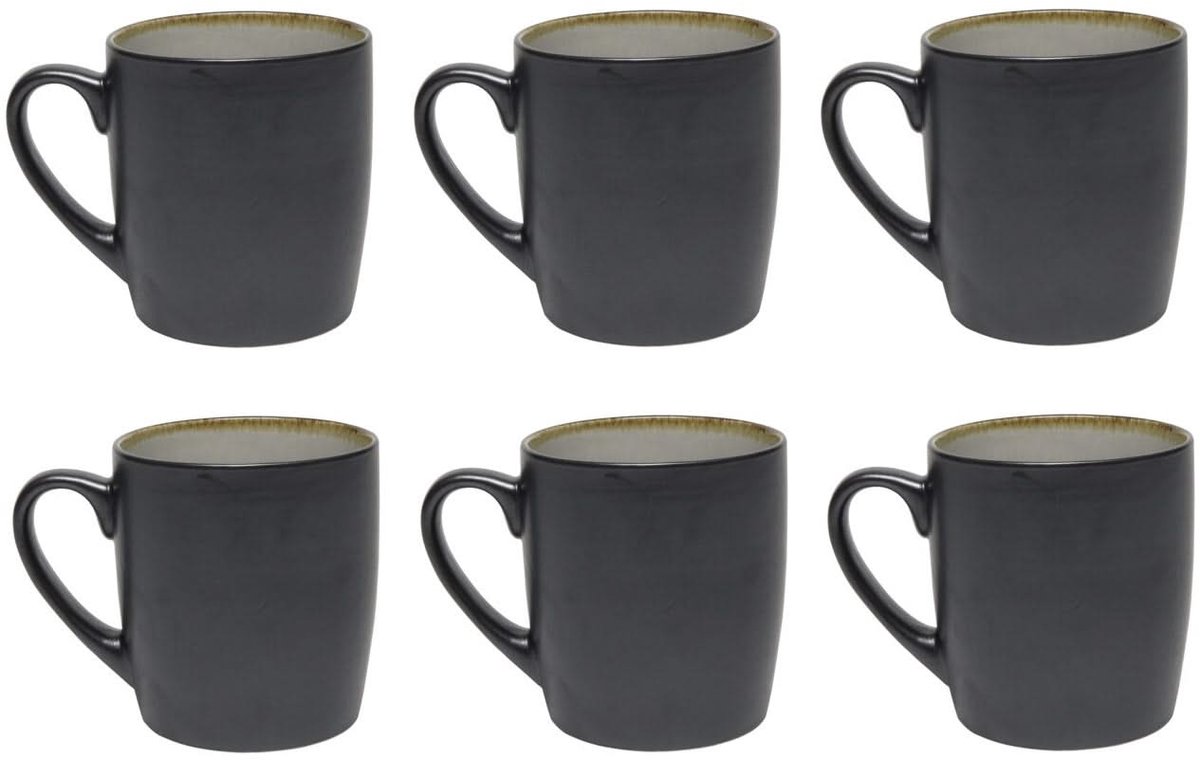 Cookinglife Mokken Nola Warm Grey – 350 ml – 6 Stuks – Steengoed Mok met Warme Grijze Reactive Glaze – Voor Koffie, Thee of Chocolademelk – Magnetron- & Vaatwasserbestendig