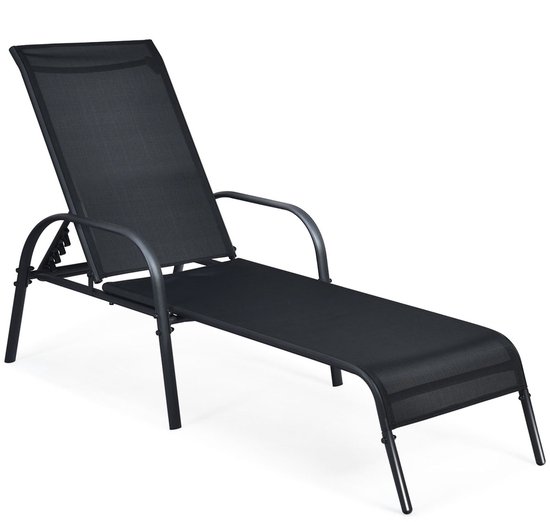 COSTWAY Ligstoel, tuinstoel met 5 instelbare rugleuningposities, ligstoel, tuinstoel, weerbestendig, relaxstoel voor terras, tuin en bij het zwembad