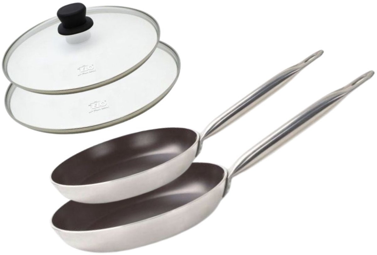 Set van 2 pannen 24 en 32 cm keramisch zonder PFAS en 2 deksels Bistro Line Elo