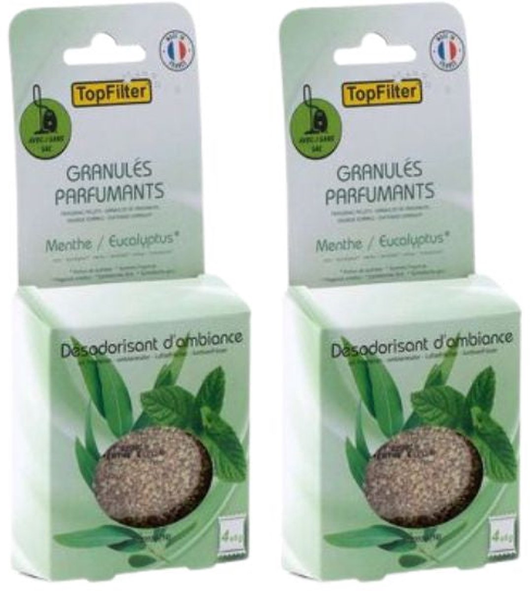 Set van 2 x 4 Zakjes geurkorrels voor stofzuiger met munt/eucalyptus TopFilter