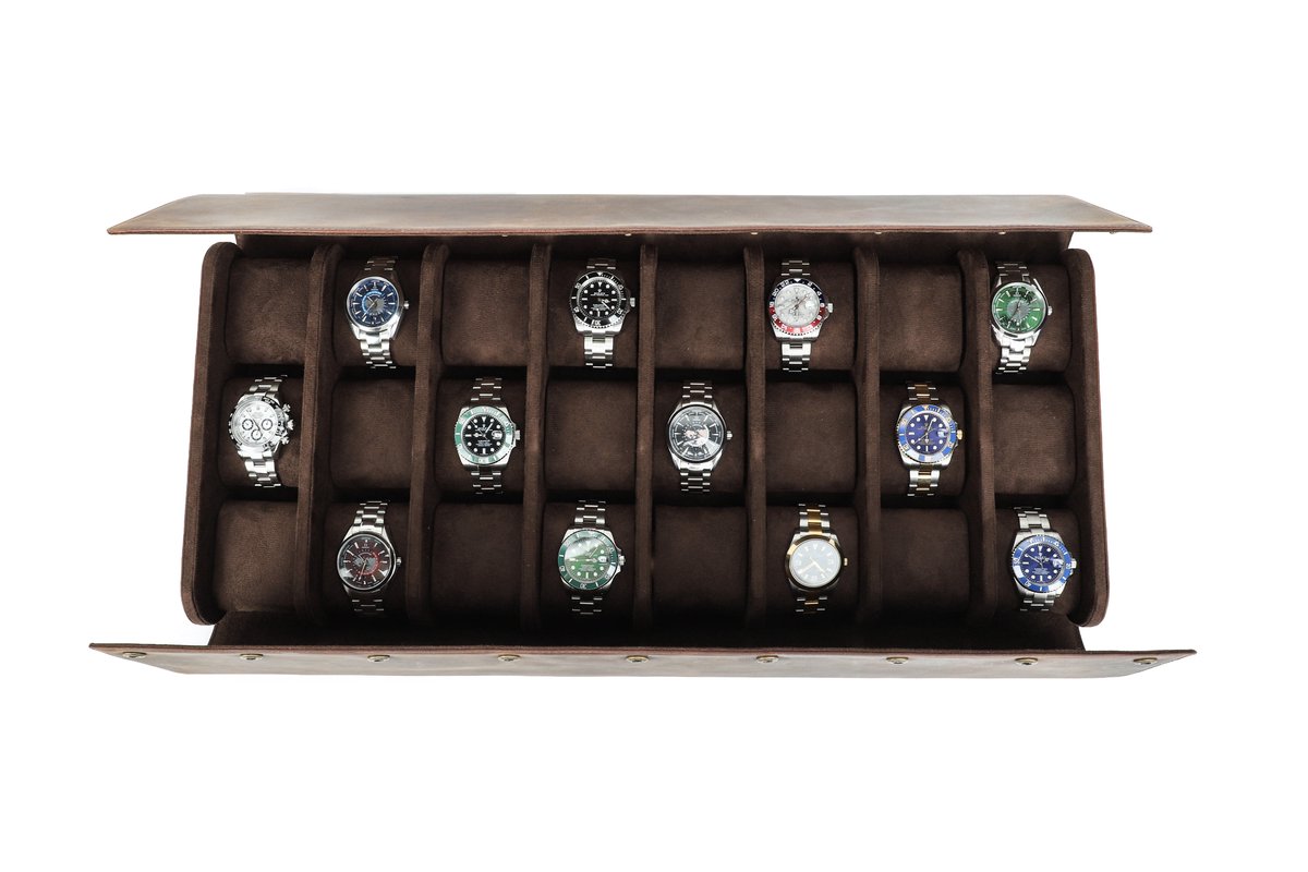 Timezone - Leren Watch roll voor 24 Horloges - Horloge doos - Horloge etui - Horloge reisetui - Horloge Rol