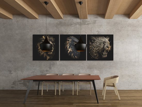 Triptyque Animaux Sauvages – Peinture sur Toile – Haute Résolution – Décoration murale Moderne – 3 Pièces – 3x60x60 cm