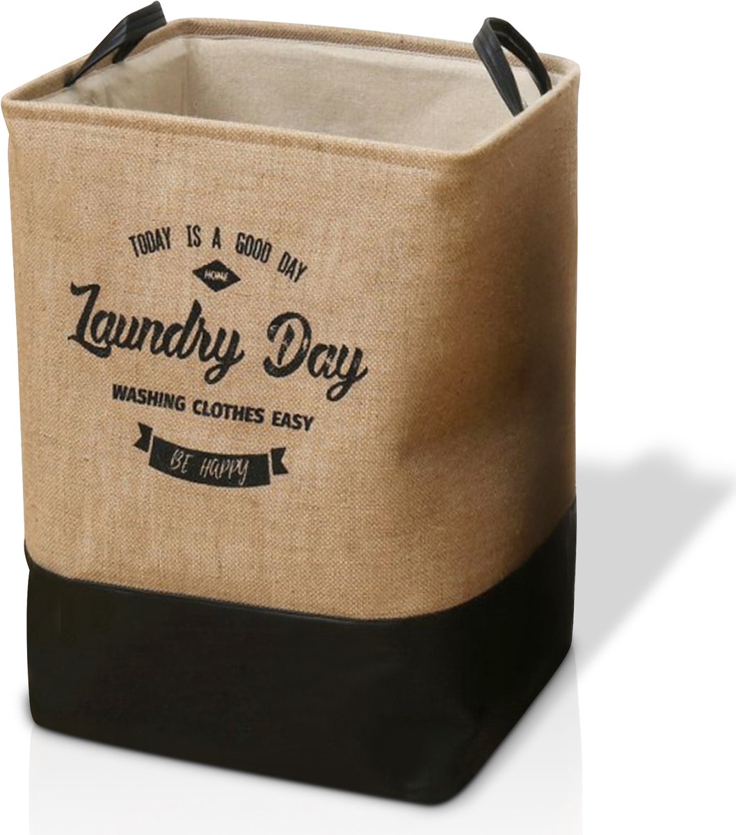 Goedkoopste Lexorion Laundry Day - Wasmand - Opvouwbare Wasmand - 80 L Wasmand - Klassieke Engelse Stijl voor Wasgoed - Voor Speelgoed en Dekens - Milieuvriendelijke - Kunstleren Handvatten - Rubberen Onderkant - 100 Katoen - Zwart - 40x40x50 cm