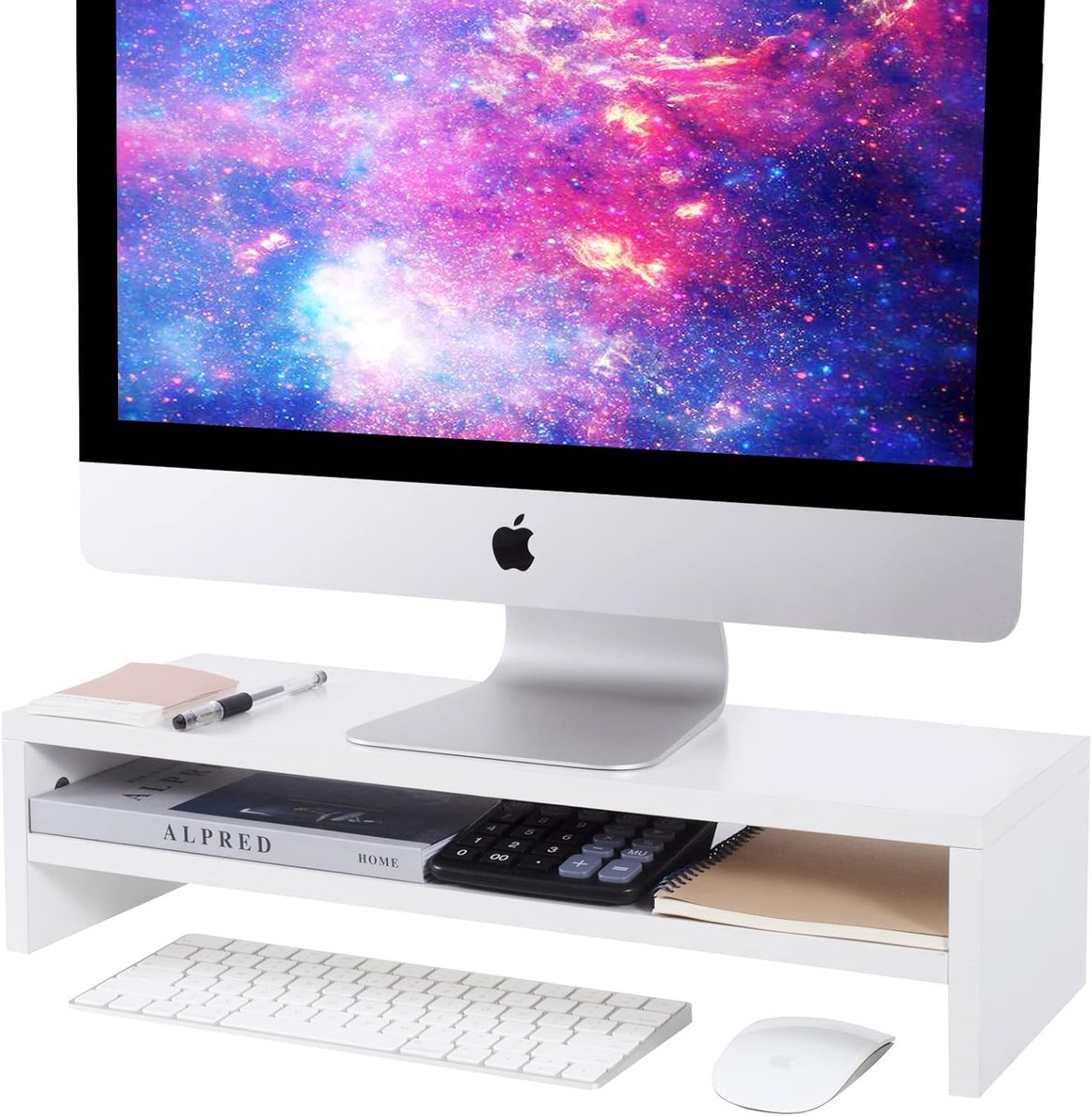 Monitor Stand Riser met Opbergruimte - Houten Bureau Plank voor Laptop, PC, TV en Printer - Organiser voor Bureau