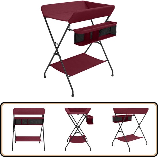 vidaXL Verschoontafel - Rood - Inklapbaar - Opbergruimte Verschoonbladen - Kinderopvangtafel - Babyverzorging - Wieg - Kangoeroebag