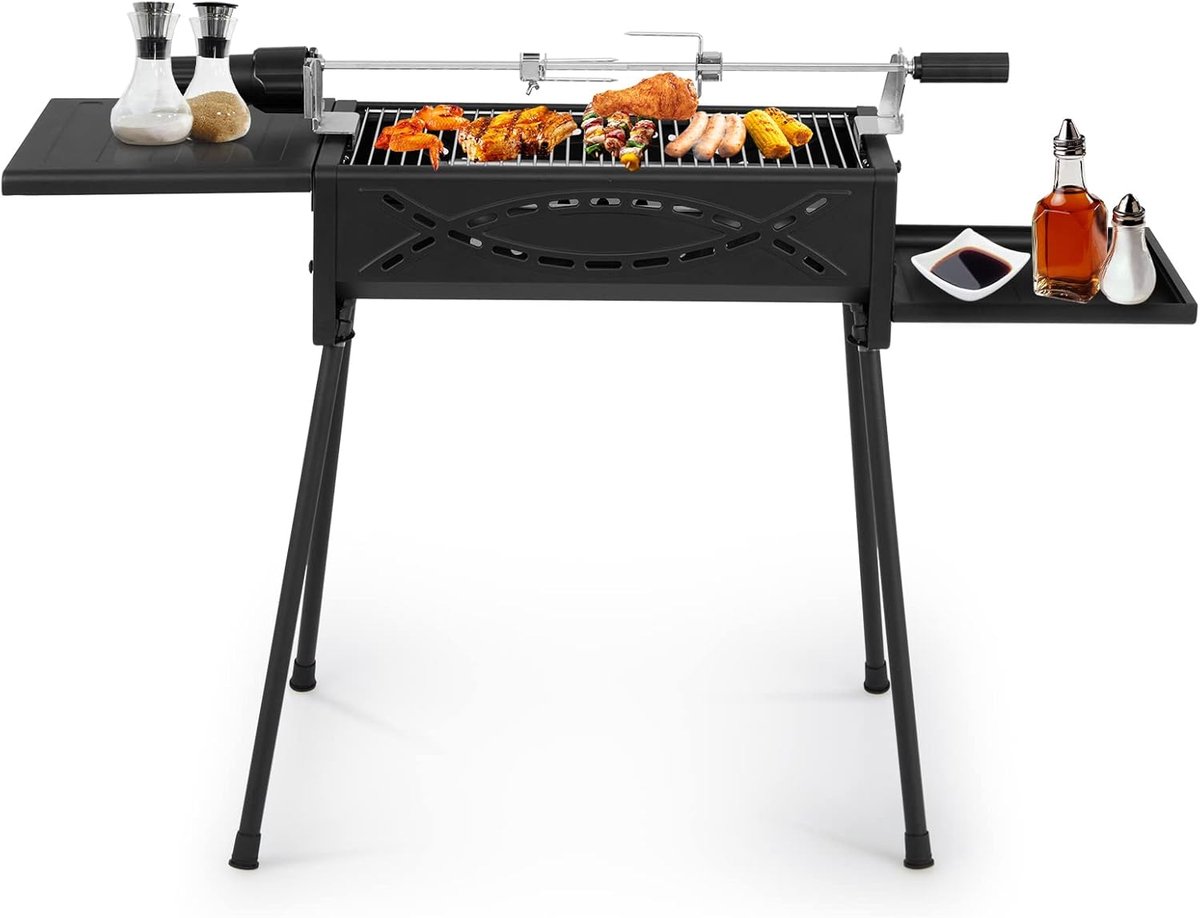 Houtskoolgrill met Afneembare Poten en Zijplateaus - Draagbare BBQ voor Camping en Tuin