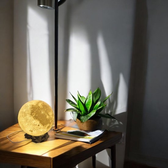 Maanlamp met voet Ø15 cm - USB LED lamp - Nachtlamp - Sfeerverlichting - 3D print - Flevo Print van Merkloos — afbeelding 2