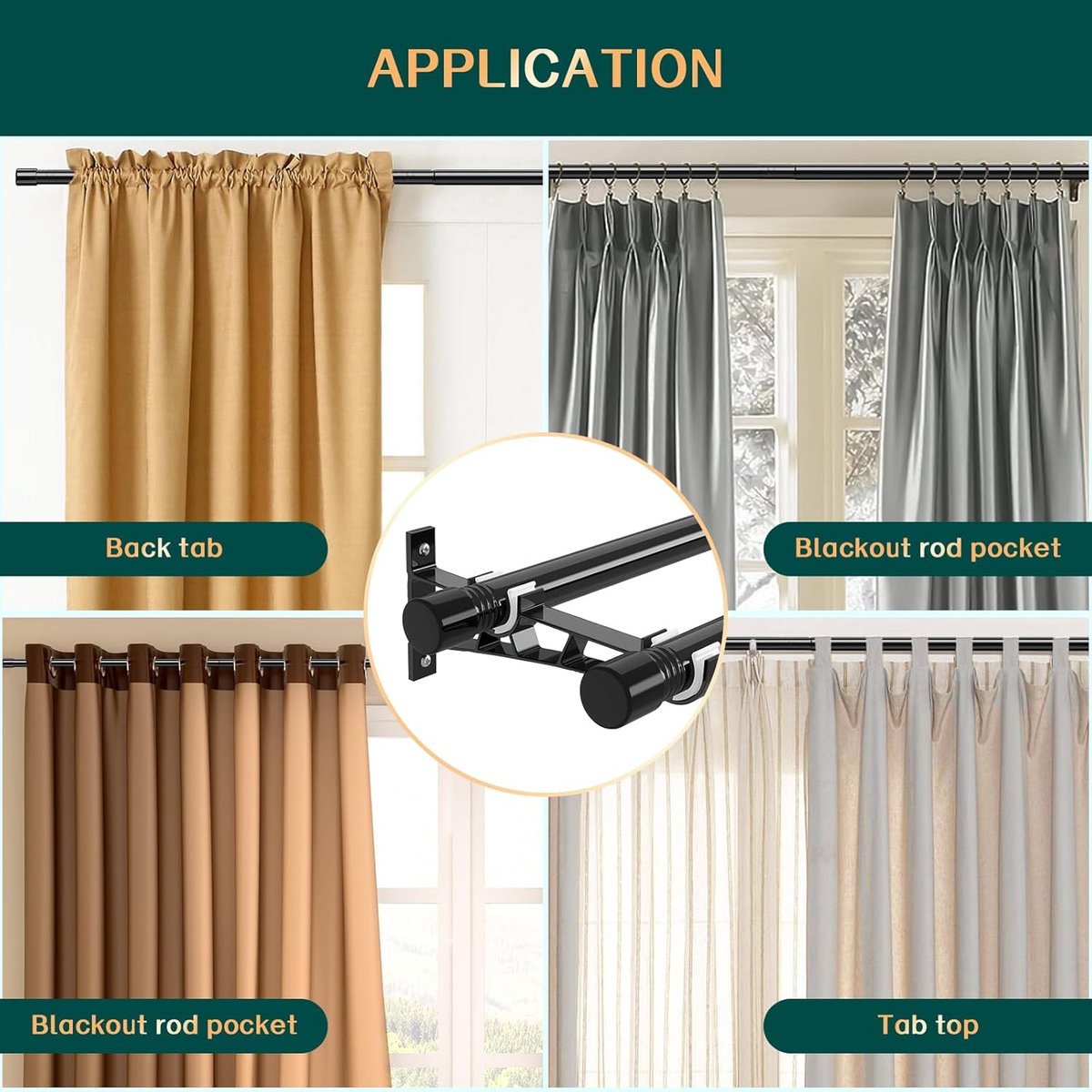 Tringle à Rideaux Double Réglable 78-224cm - Diamètre 25mm Heavy Duty - Support Métallique Noir