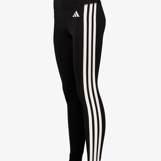 Zwarte Adidas legging met witte strepen aan de zijkant.