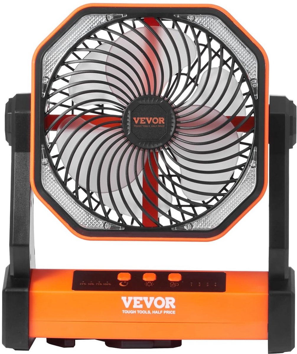 Draagbare Oplaadbare Ventilator met LED-Lantaarn - 20,3 cm, 4 Snelheden