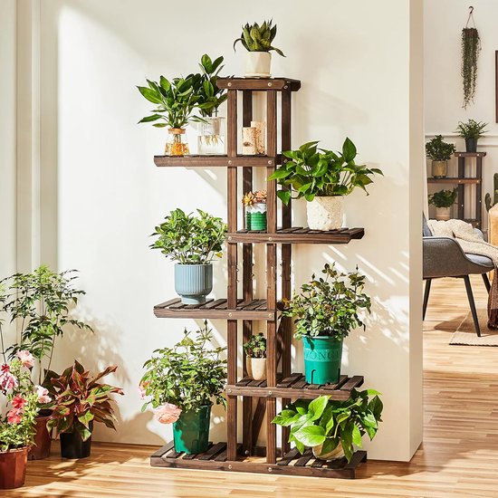 Yaheetech Plantenrek bloemenstandaard hout bloemenrek met planken