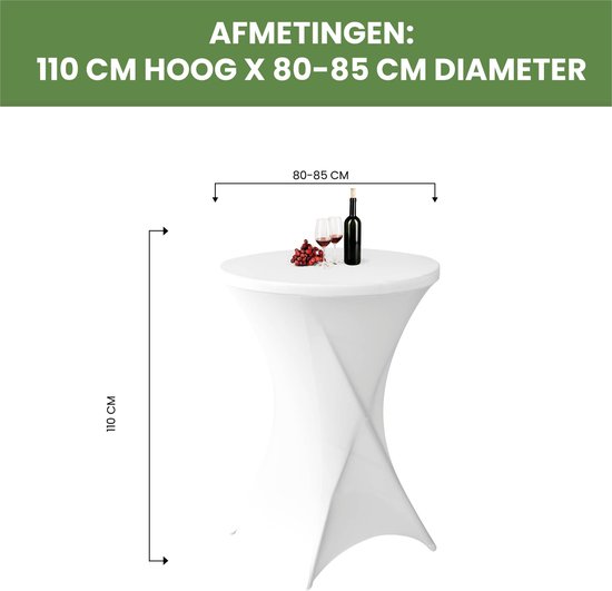 Witte statafelrok met gedraaide onderkant, 110 cm hoog en 80-85 cm diameter.