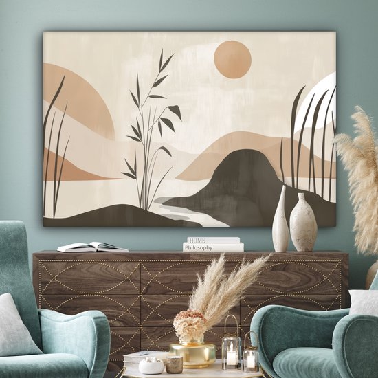 Tableau sur toile 180x120 cm - Décoration murale Japandi - Paysage - Beige - Décoration murale salon - Décoration chambre - Accessoires chambre - Peintures sur toile