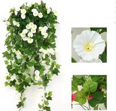 Plante suspendue artificielle avec fleurs - Pétunia Plante suspendue artificielle avec 44 fleurs blanches - 25 x 8 x 90 cm - Fleurs artificielles - Décoration de chambre - Fausses plantes