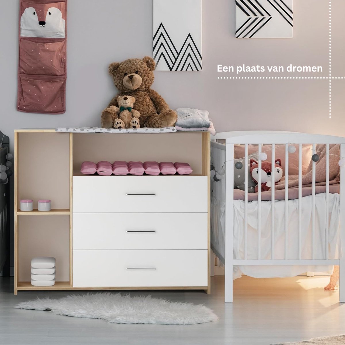 VELTRR® Commode Baby - Verzorgingstafel - Luiertafel - Babykamer - Wit met Bruin – foto 8