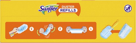 Illustration sur l'emballage montrant comment utiliser un plumeau Swiffer.