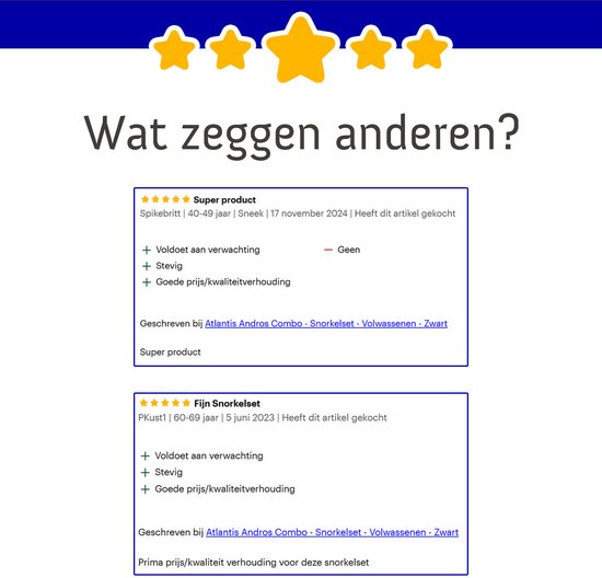 Klantbeoordelingen voor Atlantis Andros Combo - Snorkelset.