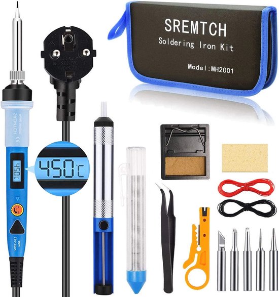 CCLIFE Soldeerbout, 60 W, elektronische soldeerset, max. 400 °C, met 5 punten, 20 g, soldeerdraad, ijzerhouder, voor solderen, krimp, sieraden, handwerk