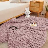 deken, luxe 100% handgebreid, zacht en gezellig slaapbank stoel gewogen dik geweven deken 76 x 101 cm, roze