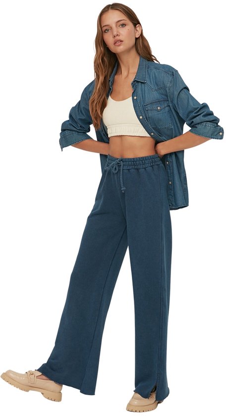 Trendyol Antraciet Vervaagd Effect Wijde Pijpen/Wijde Pijpen Normale Taille Dunne Gebreide Joggingbroek Broek Twoaw22Ea0426