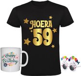 59 jaar Heren T-shirt + Koffiemok + Happy birthday bril - goud - verjaardag - shirt