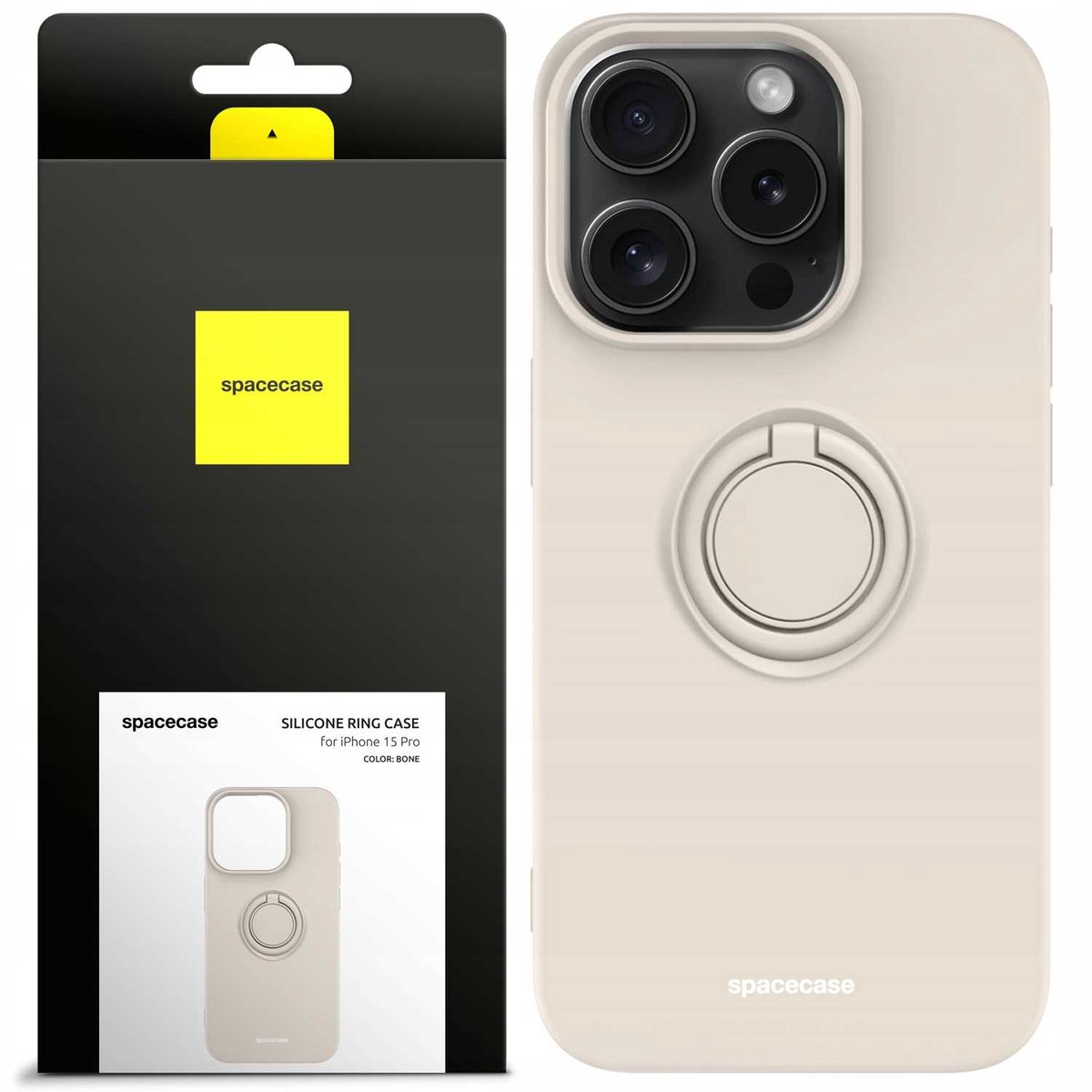 Spacecase Siliconen Ringhoesje Voor Iphone 15 Pro Bone Case