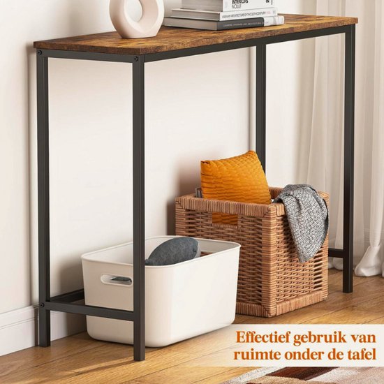 Smalle houten consoletafel met opbergruimte en plank - bijzettafel voor de entree