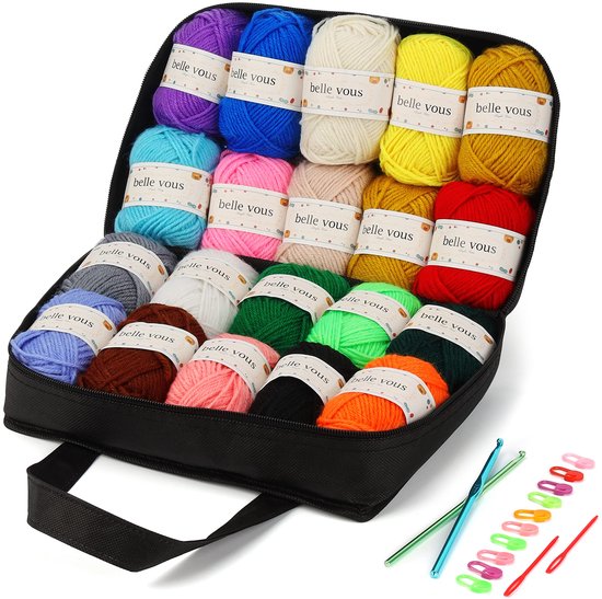 Belle Vous 20 Pak Acryl Breigaren Bollen - 30 g Geassorteerde Kleur Bonbons met zak - 60 m - Wol Perfect voor Kleurrijke Hobby en Mini Gekleurde Weefprojecten