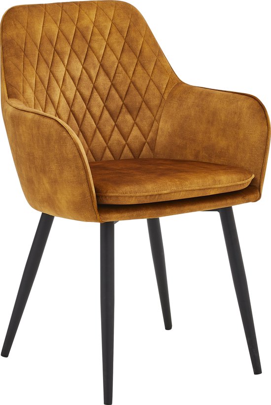 Colenis® - Chaise de salle à manger Laura - Set de 6 - Miel doré - Velours Adoré - Industriel - Avec accoudoir