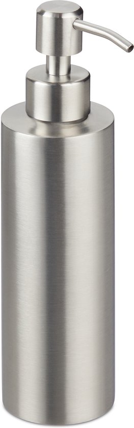 Zilverkleurig geborsteld RVS zeepdispenser met pompje.
