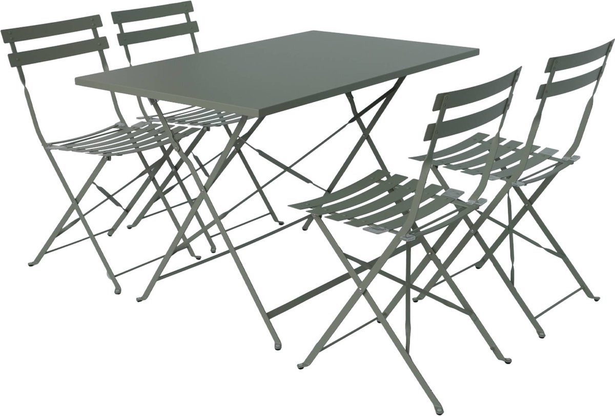 sweeek - Emilia rechthoekige inklapbare bistro tuinset 110 x 70cm, met vier inklapbare stoelen, gepoedercoat staal