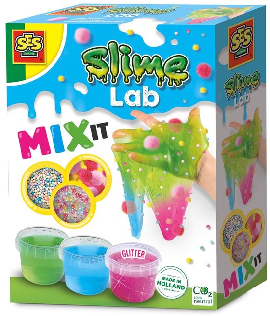 SES Creative - Slime lab - Mix it 3 kleuren slijm - met balletjes, pompons en kralen om te mixen - Slijm maken – Slime
