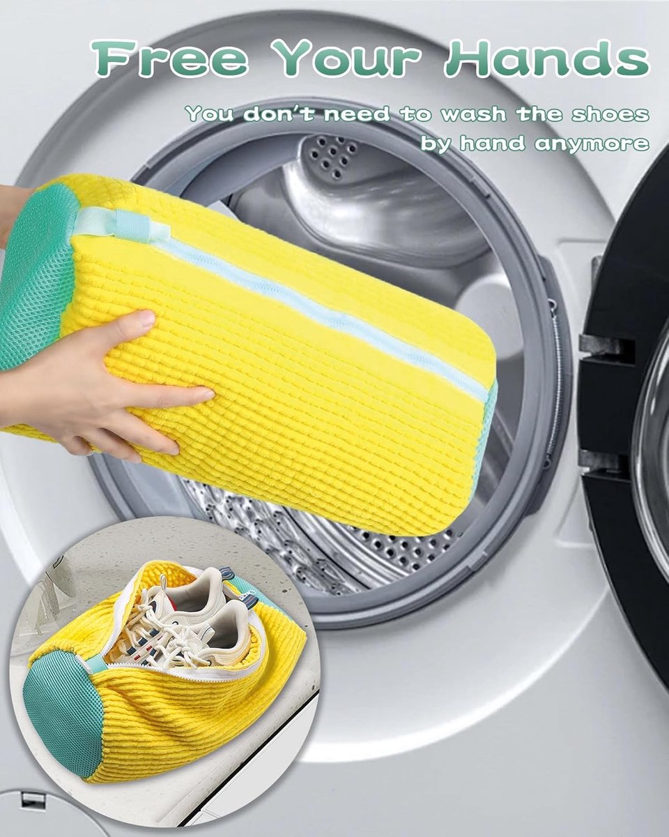 Nieuwe herbruikbare mesh sneaker waszak voor 360 ° reinigen - 2024 Schoen wasmachine zak met verstelbare band - Witte schoenen reinigen. — afbeelding 4