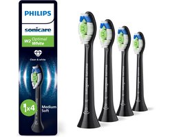 Philips Sonicare Optimal White W2 – Opzetborstels voor Elektrische Tandenborstel – Zwart – Verpakking van 4 - Wittere tanden - HX6064/88