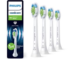 Philips Sonicare Optimal White W2 – Opzetborstels voor Elektrische Tandenborstel – Wit – Verpakking van 4 - Wittere tanden - HX6064/87