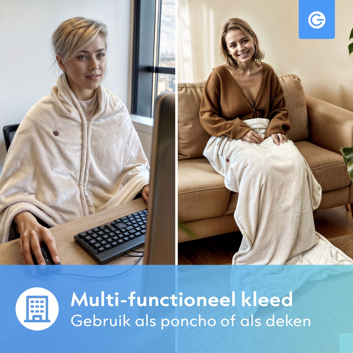 Hoodie Deken 25-40°C - Fleece 150x80cm - 3 Standen - Warmtedeken - Verwarmde Hoodie Dames en Heren - Beige - Silvergear – foto 4