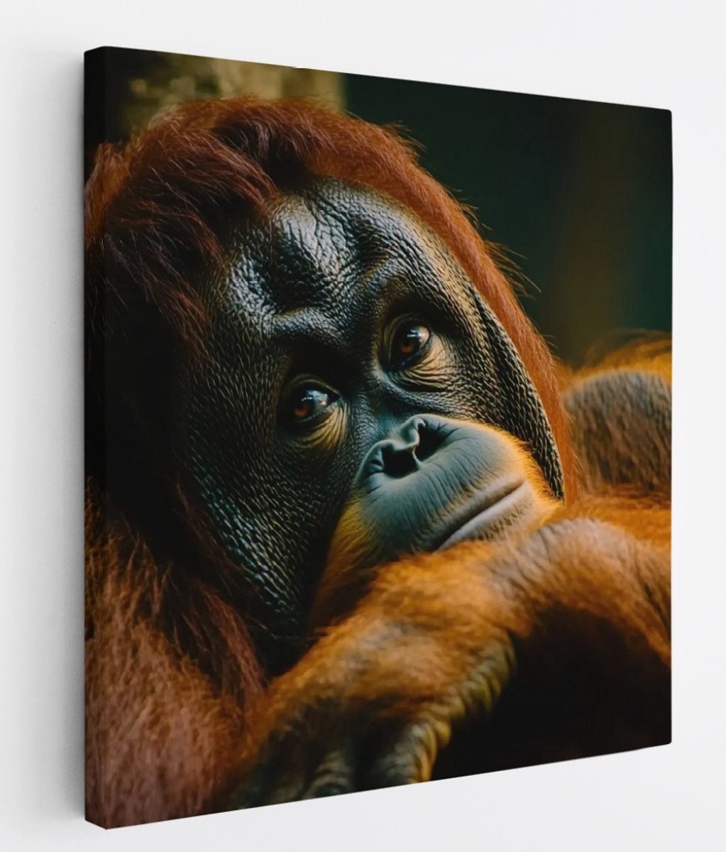Saammp Canvas Schilderij - Orang oetan - Abstract - Dier - 60x60 - Foto op canvas - Wanddecoratie - Muurdecoratie Woonkamer - Slaapkamer decoratie - Canvas Print Multicolor