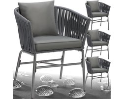 tectake® Tuinstoelen Valeiras - Set van 4 - Metalen Buitenstoel met Rope Design - Terrasstoel met Armleuningen - Tuinstoel - Tuin Fauteuil - Tuinmeubels - Tuinset met Waterafstotende Kussens en Verstelbare Poten