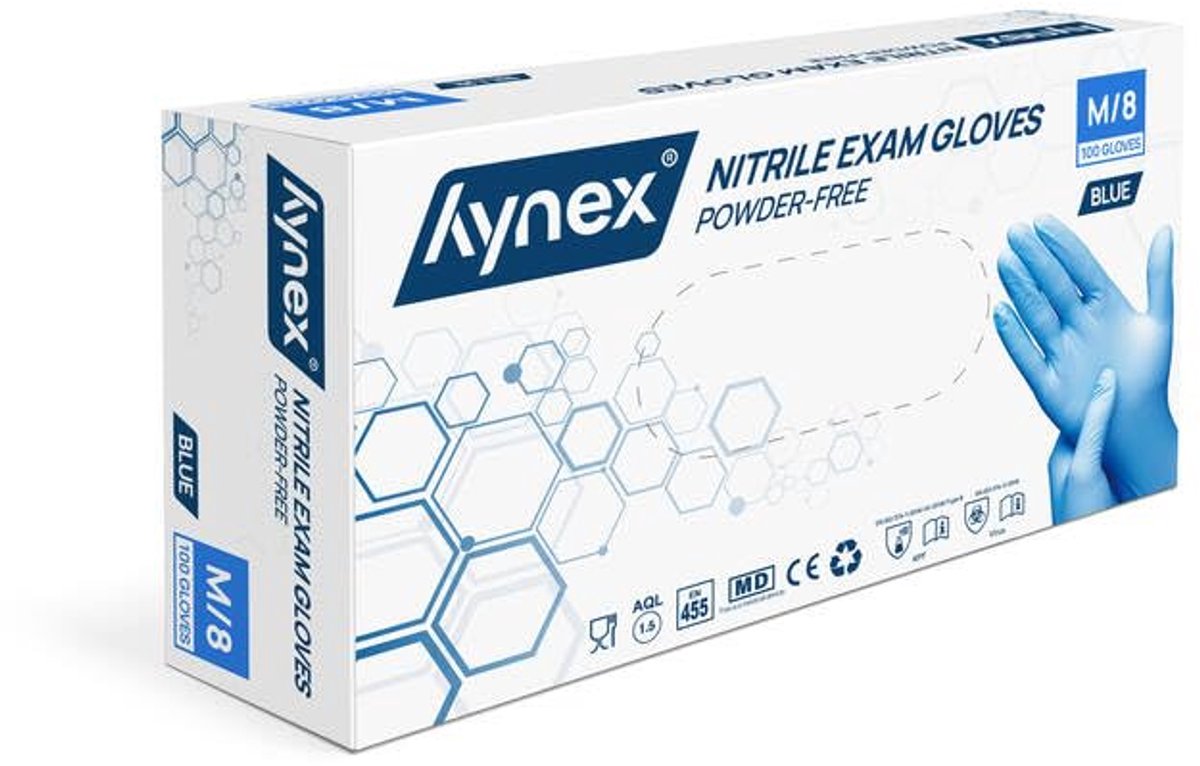Hynex Nitril handschoenen maat M blauw 100/doos 3,5gram poedervrij