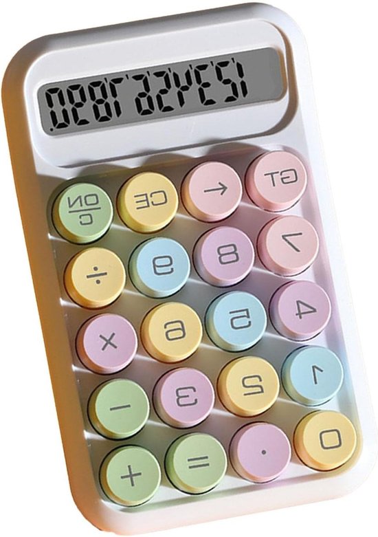 Push Button Calculator - 10-cijferig LCD-scherm, draagbaar en basis, kleurrijk snoepontwerp - Ideaal voor studenten, accountants en kantoor/schoolgebruik